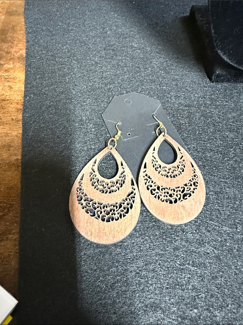 Handcrafted Brown Teardrop Filigree Wood Earrings - Lightweight Women’s Jewelry